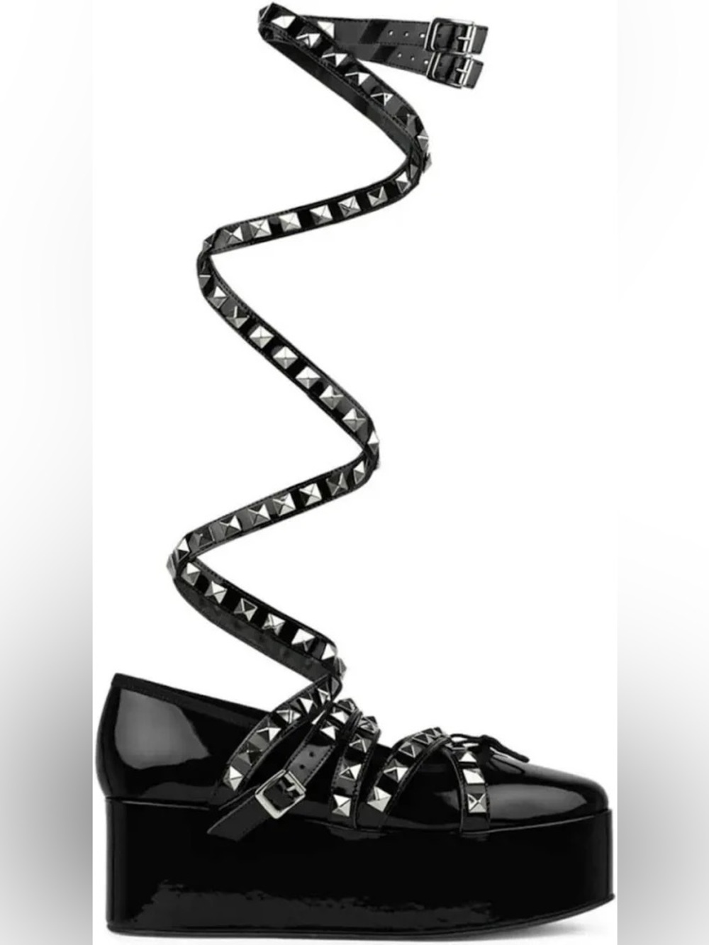 Repetto Noir Kei Ninomiya Black Patent Platform Mary Jane with Studded Straps